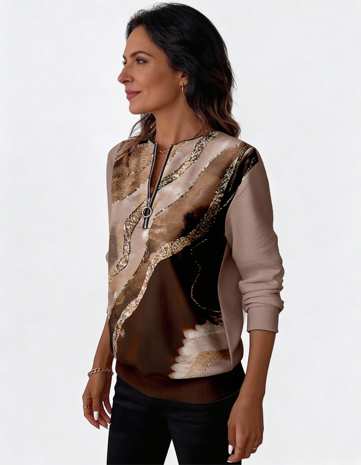 Valeria Brisa™ – Quarter Zip Hoodie with Abstract Print | Elina Dublin