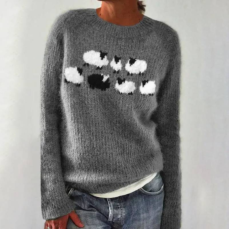 Bianca | Grey Jumper with Sheep Motif | Elina Dublin