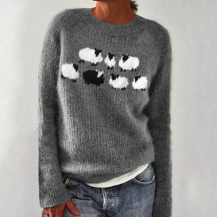 Bianca | Grey Jumper with Sheep Motif | Elina Dublin
