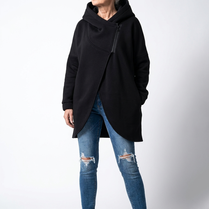 Doriane™ — Cosy Asymmetric Zip Sweatshirt, Urban Style | Elina Dublin