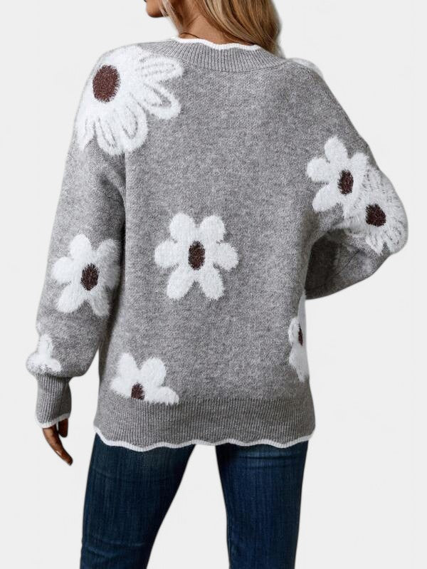 Thea Elegant Floral Sweater with V-Neck | Elina Dublin
