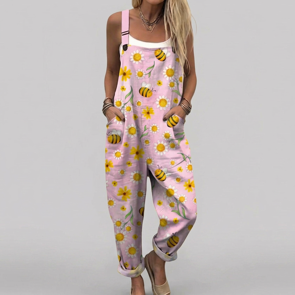 Una - Romantic dungarees with bee floral print | Elina Dublin