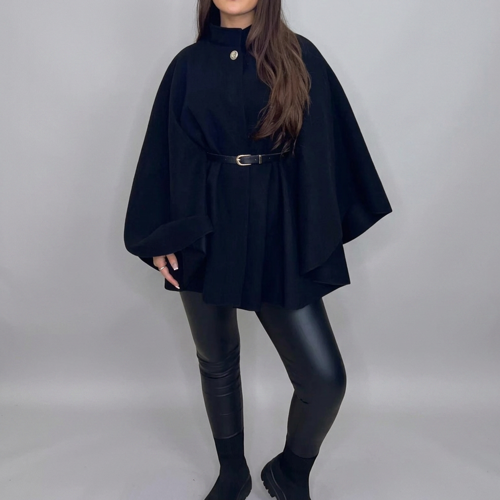EDEN™ – Stylish Belted Cape Coat with High Neck | Elina Dublin