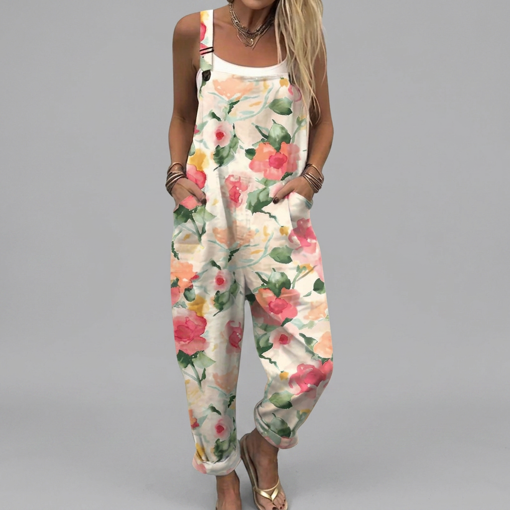 Eimear - Romantic dungarees with watercolor print | Elina Dublin