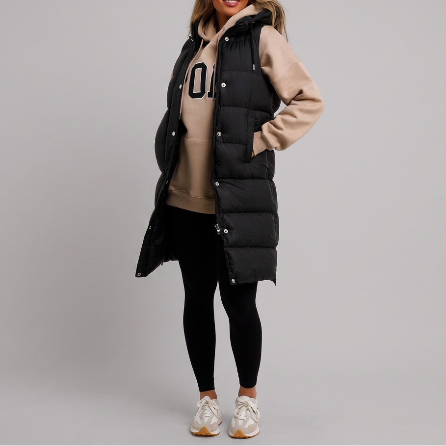 SIDRA™ - Comfy Black Padded Long Hooded Puffer | Elina Dublin