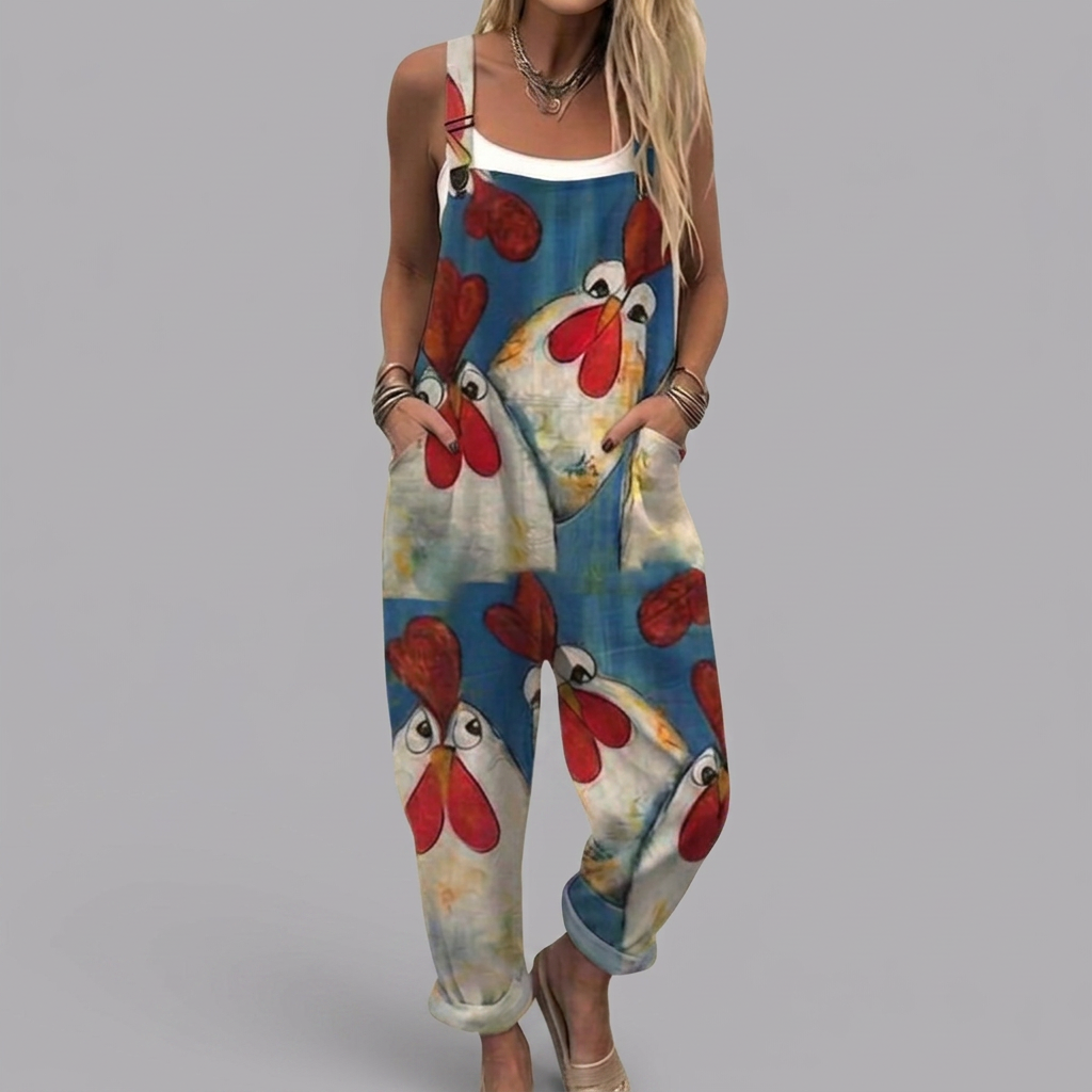 Brigid - Printed romper with funny chickens | Elina Dublin