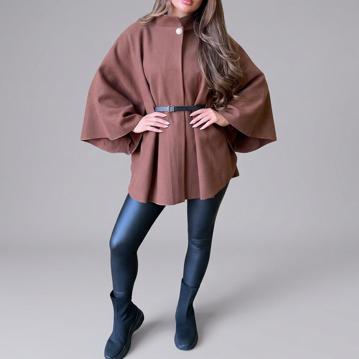 EDEN™ – Stylish Belted Cape Coat with High Neck | Elina Dublin