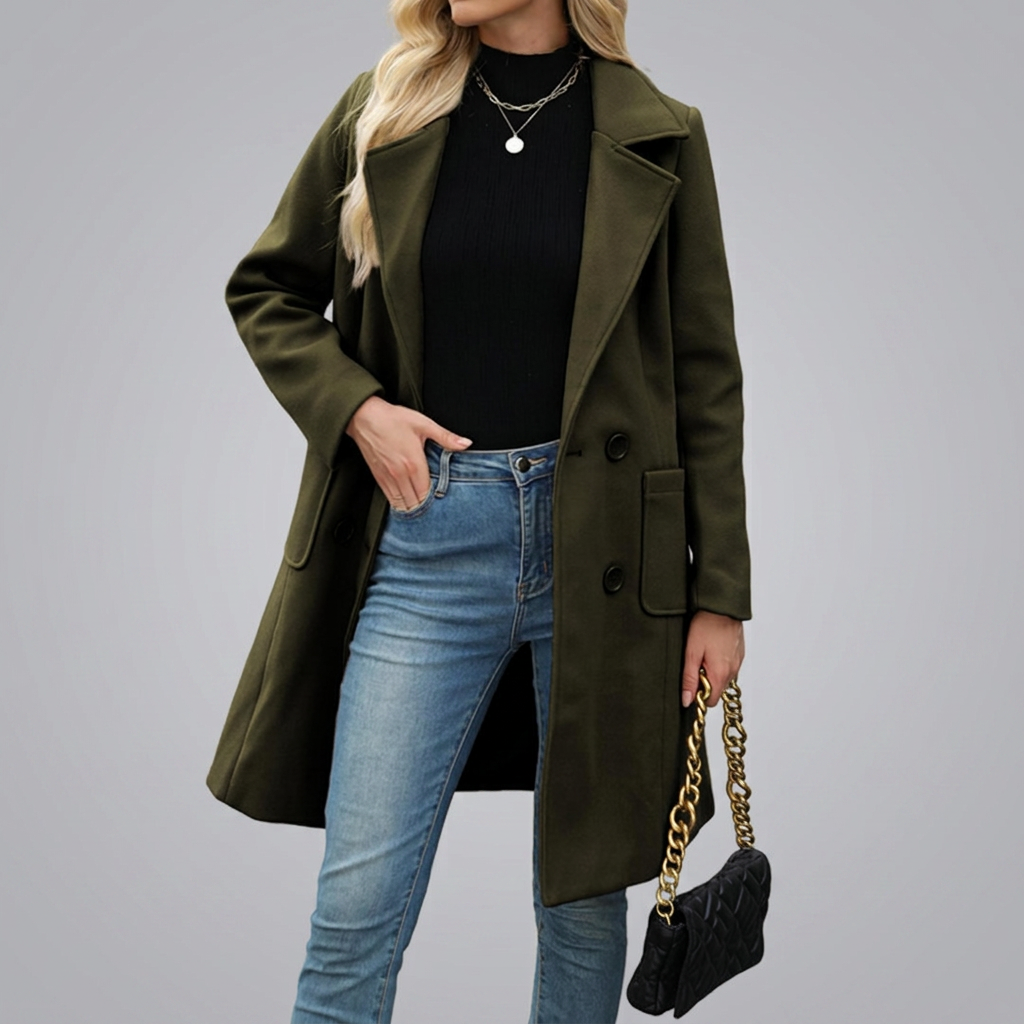 CORDETTE™ – Double-Breasted Wool Blend Mid-Long Coat | Elina Dublin
