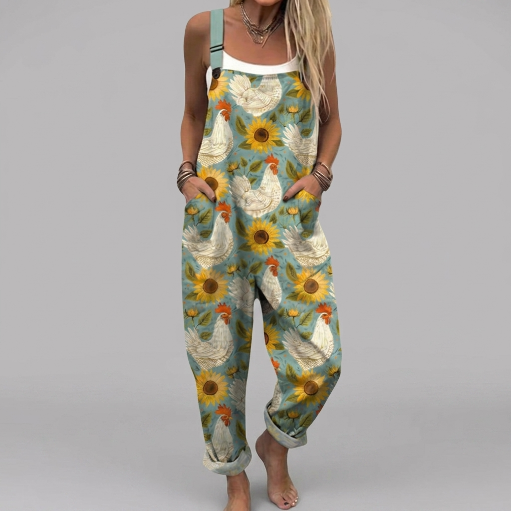 Sorcha - Vintage countryside sunflower print dungarees | Elina Dublin