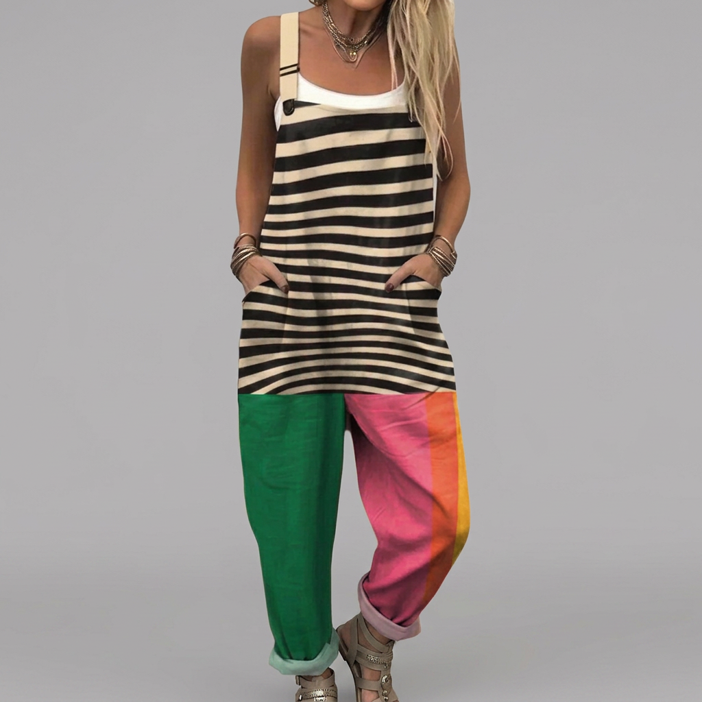 Grainne - Modern striped dungarees with color blocks | Elina Dublin