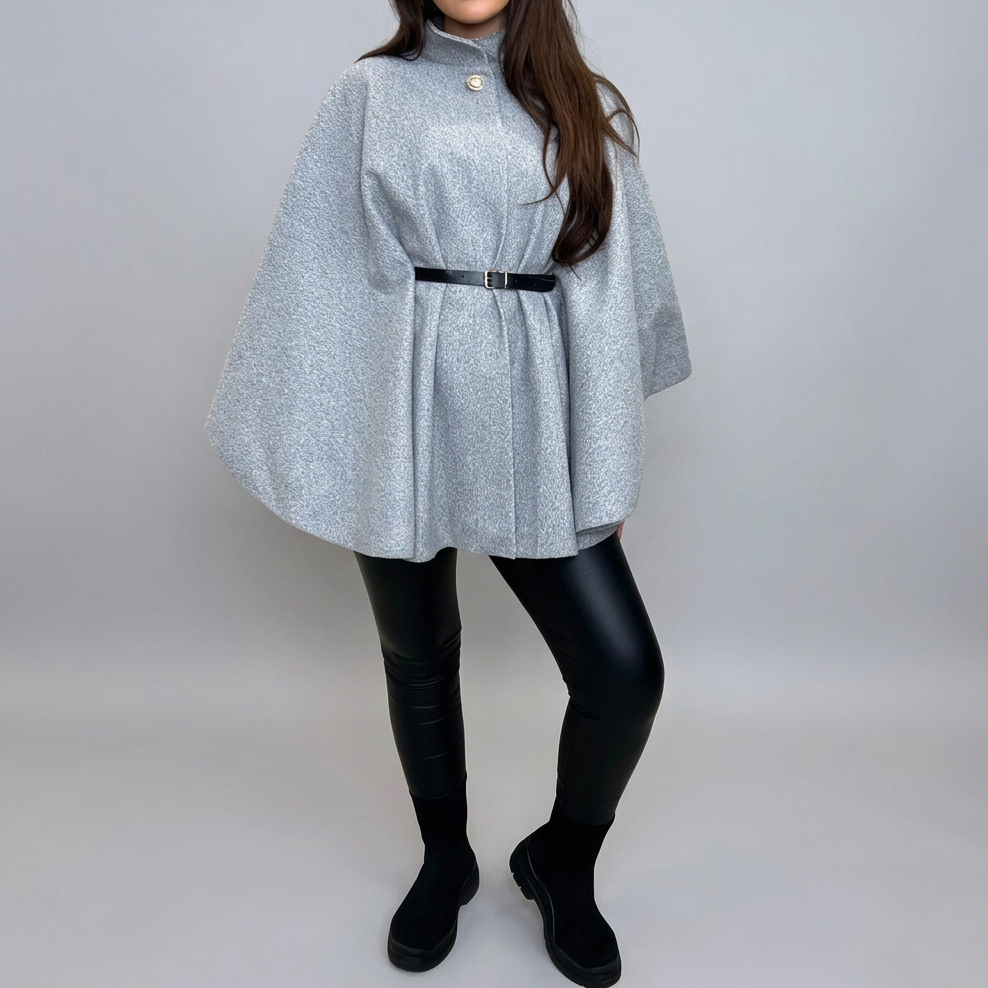 EDEN™ – Stylish Belted Cape Coat with High Neck | Elina Dublin