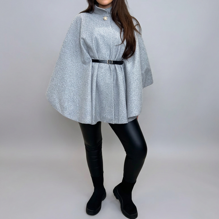 EDEN™ – Stylish Belted Cape Coat with High Neck | Elina Dublin