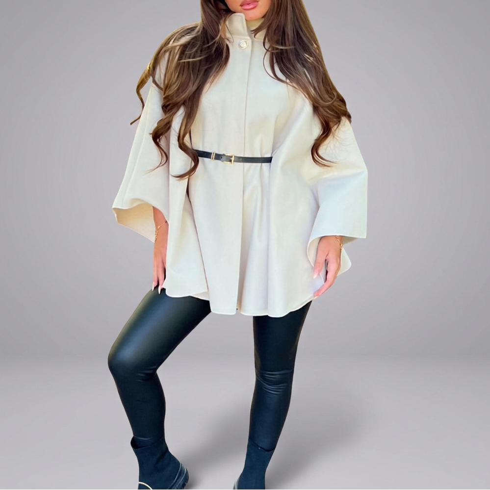 EDEN™ – Stylish Belted Cape Coat with High Neck | Elina Dublin