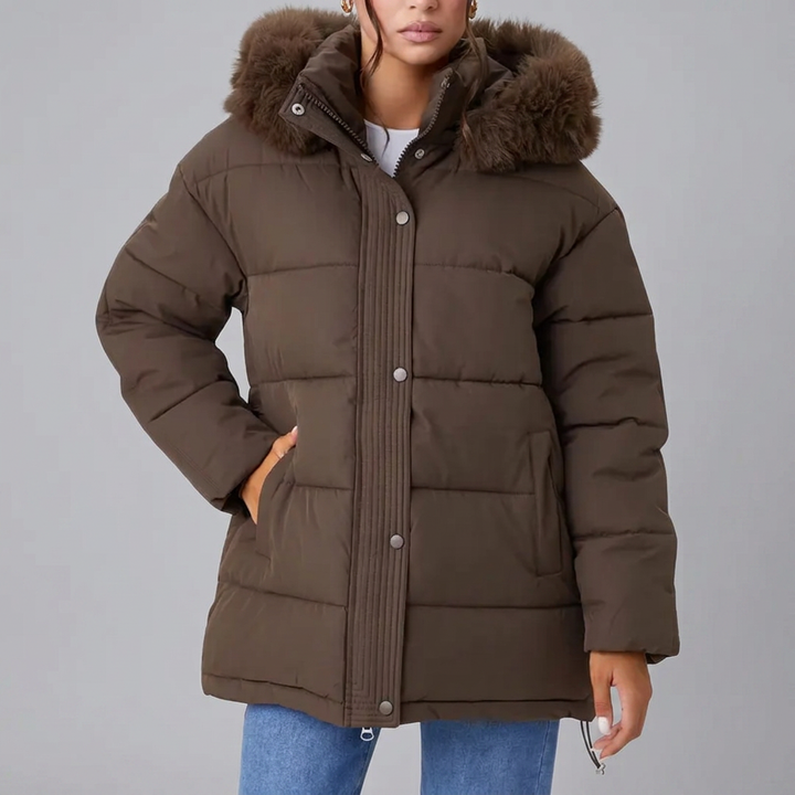 ZELARA™ – Fluffy Fur Collar Thermal Coat | Elina Dublin