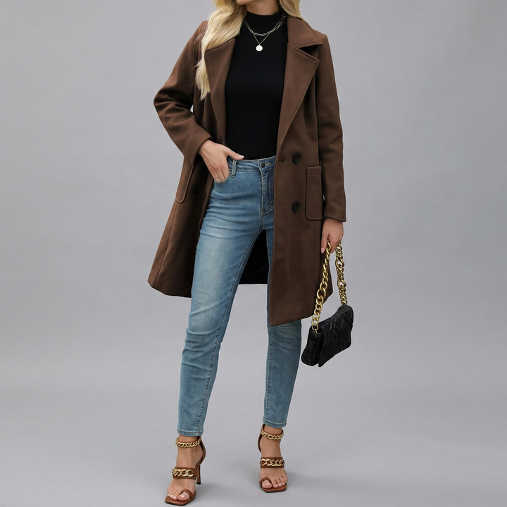 CORDETTE™ – Double-Breasted Wool Blend Mid-Long Coat | Elina Dublin