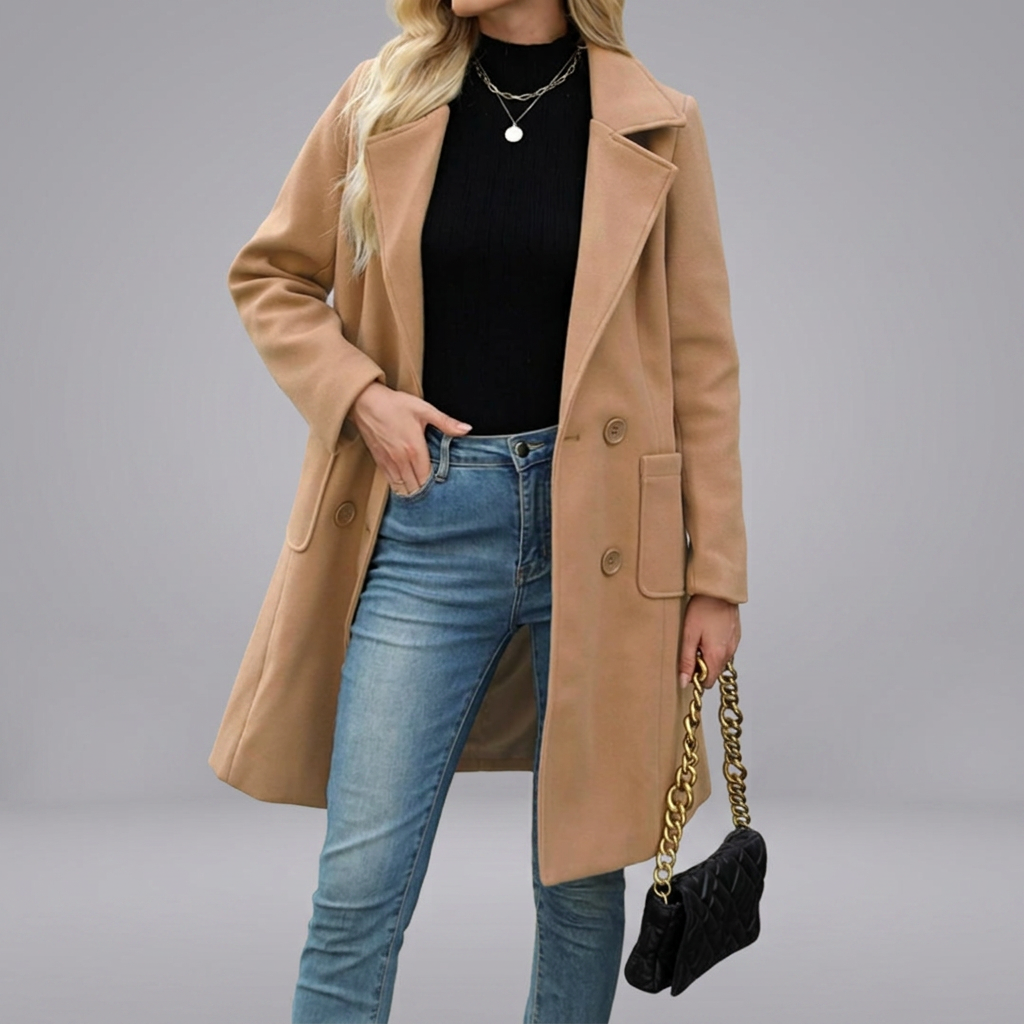 CORDETTE™ – Double-Breasted Wool Blend Mid-Long Coat | Elina Dublin