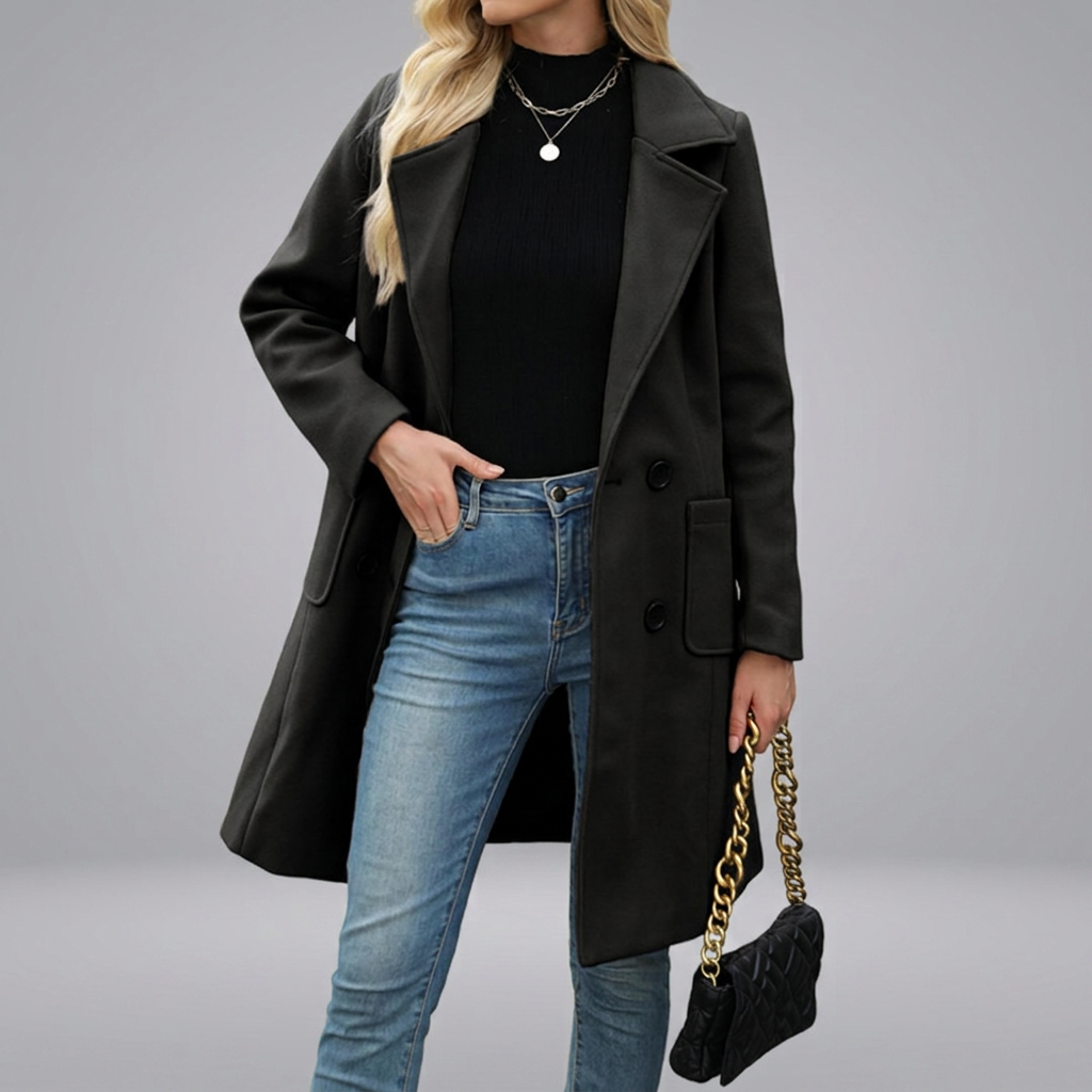 CORDETTE™ – Double-Breasted Wool Blend Mid-Long Coat | Elina Dublin