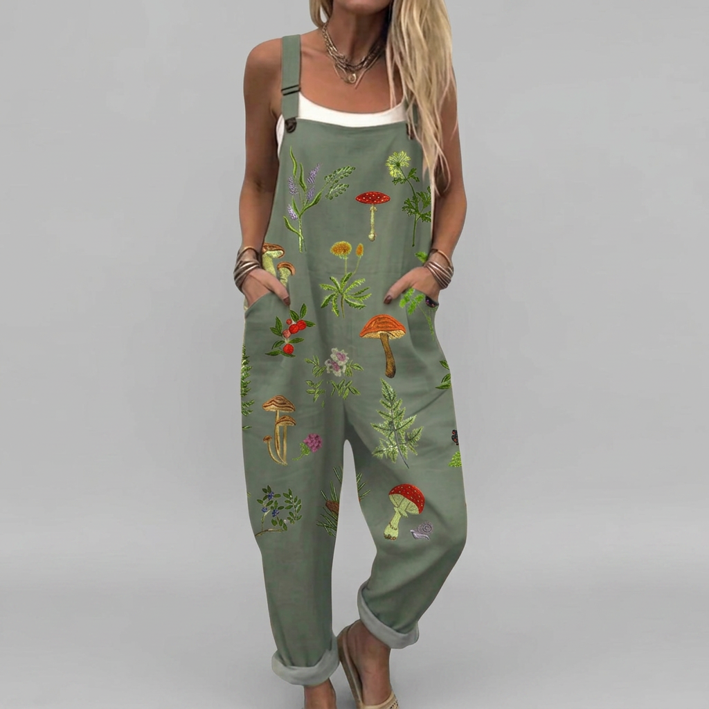 Clara - Botanical-Print Dungarees | Elina Dublin