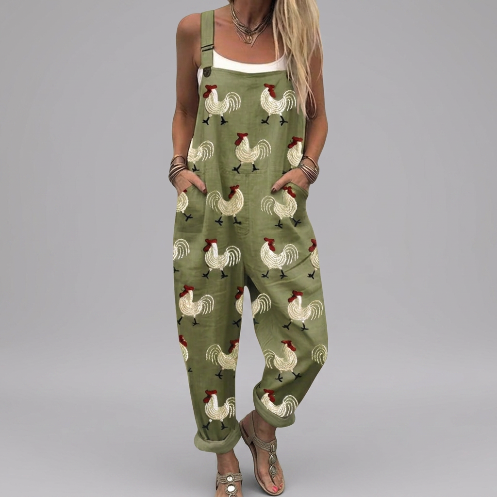 Siobhan - Dungarees with field rooster print | Elina Dublin