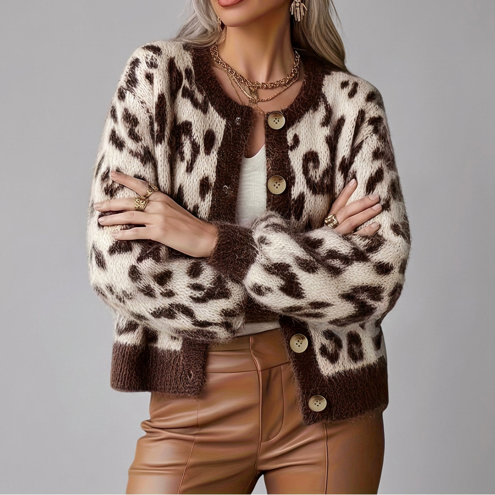 ELIZA™ – Elegant Leopard Print Cardigan | Elina Dublin
