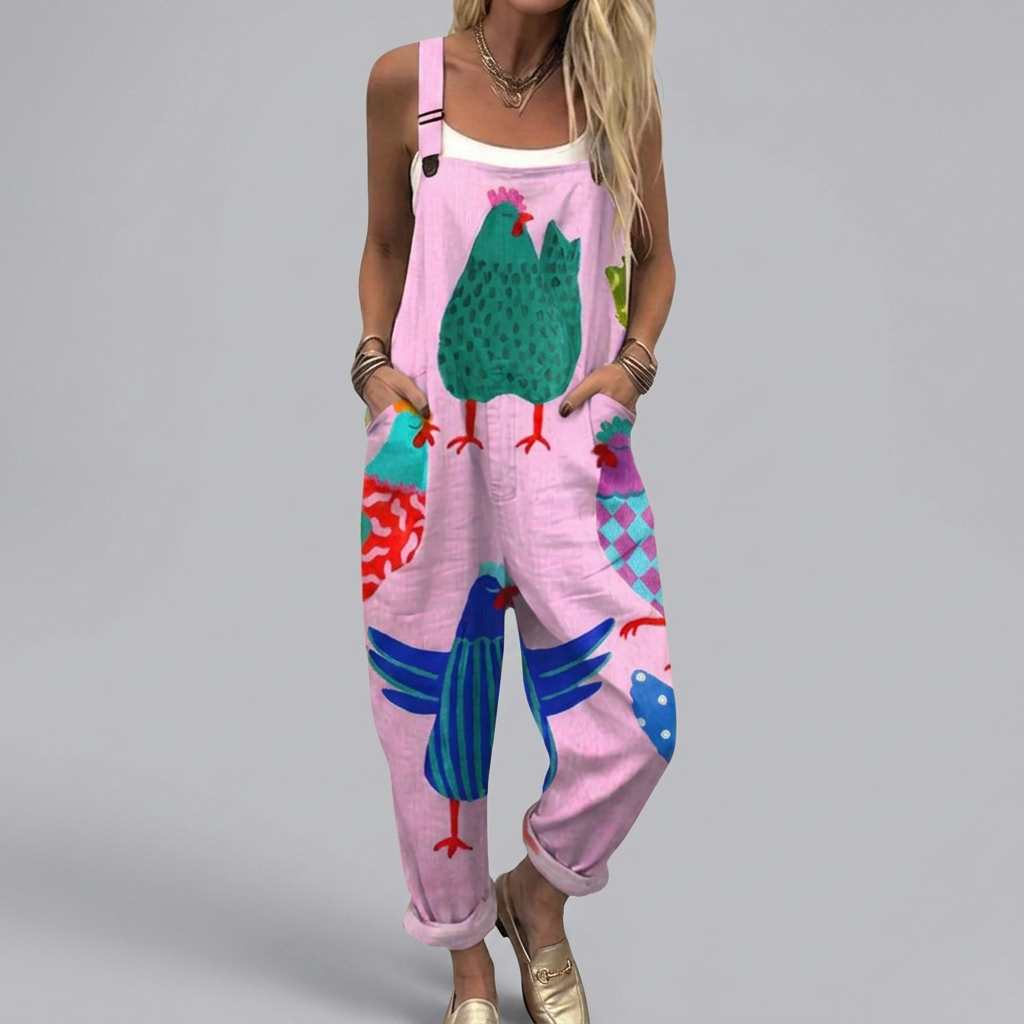 Eabha - Printed romper with folk chickens | Elina Dublin