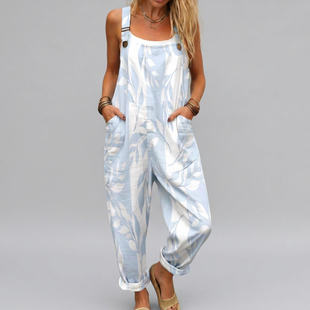 Saoirse - Light blue printed dungarees | Elina Dublin