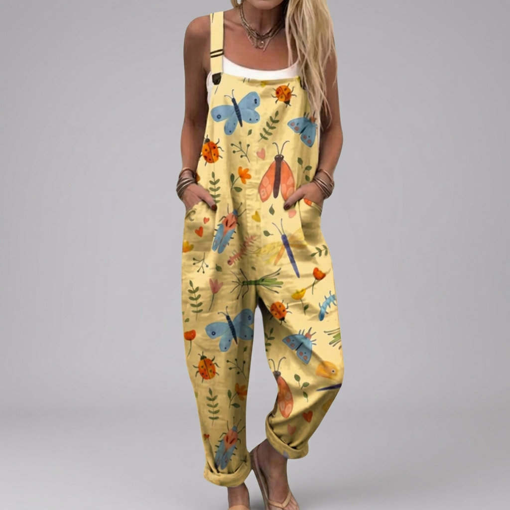 Aileen - Printed dungarees with delicate insect motifs | Elina Dublin