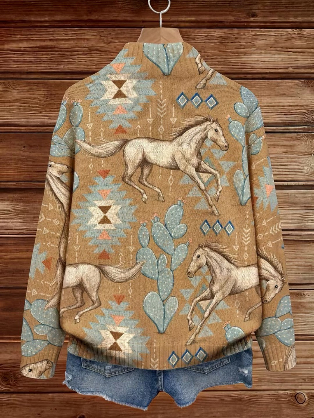 Aurora | Knitted Cardigan with Horse and Cactus Motif | Elina Dublin