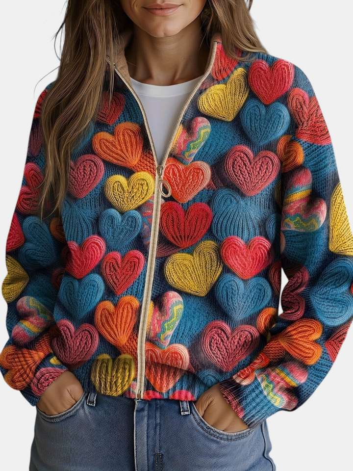 Encarna | Knitted Cardigan with Multicolour Heart Motif | Elina Dublin