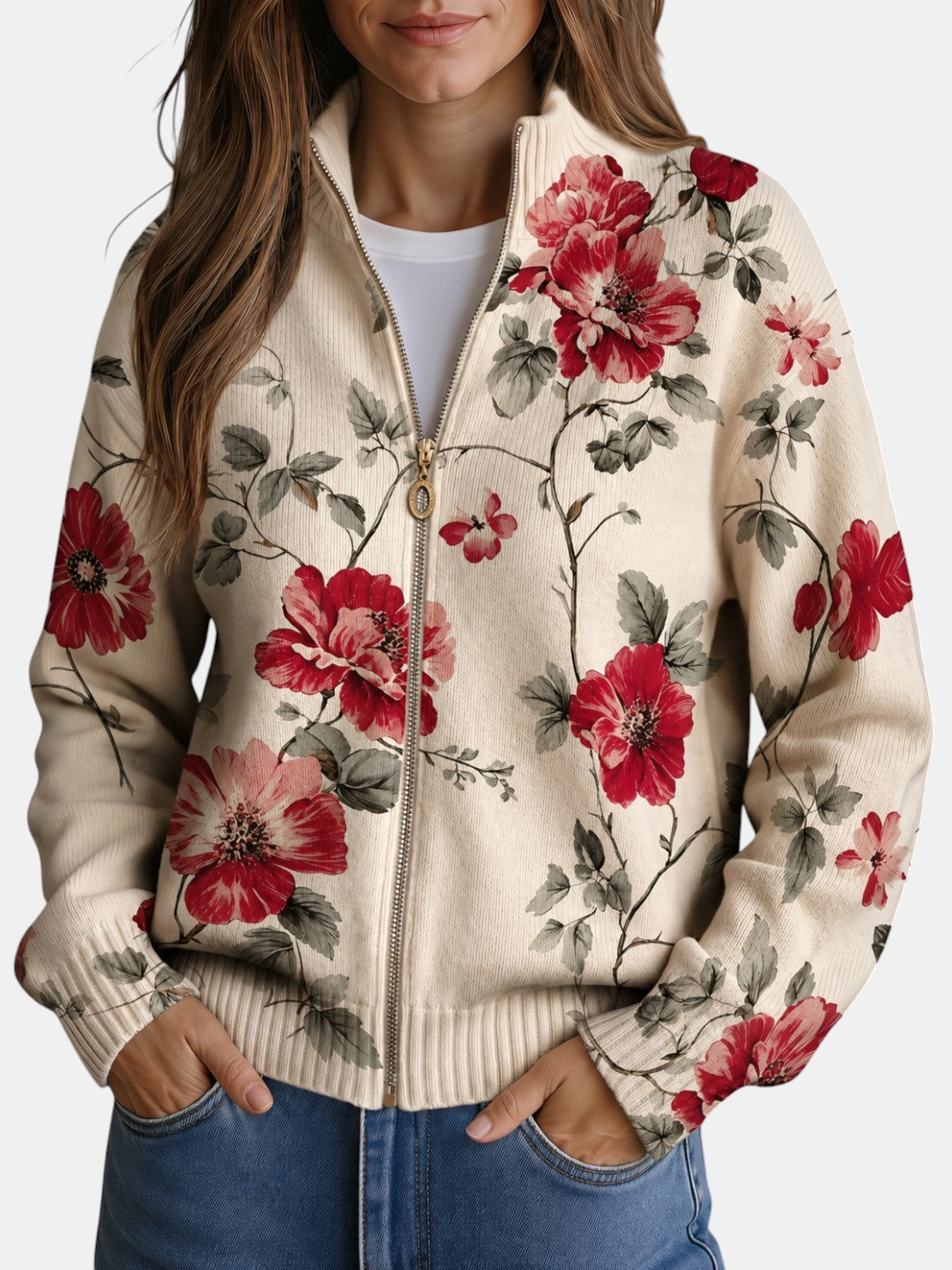 Yolanda | Knitted Cardigan with Vintage Rose Print | Elina Dublin