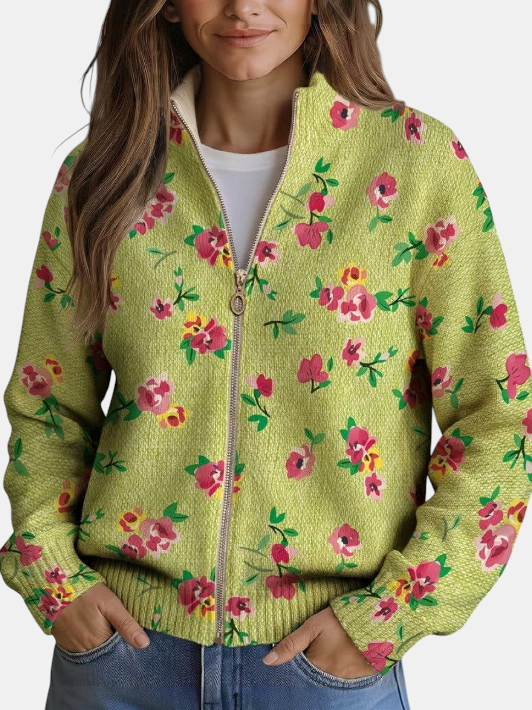 Mercedes | Green Knitted Cardigan with Floral Print | Elina Dublin