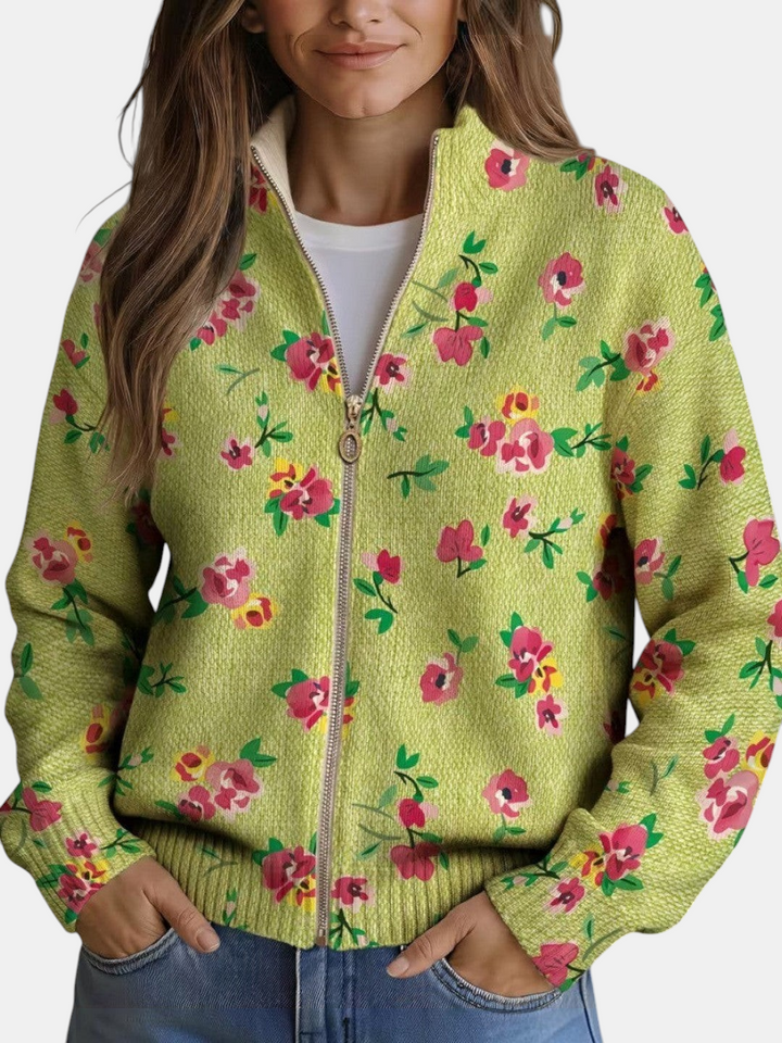 Mercedes | Green Knitted Cardigan with Floral Print | Elina Dublin