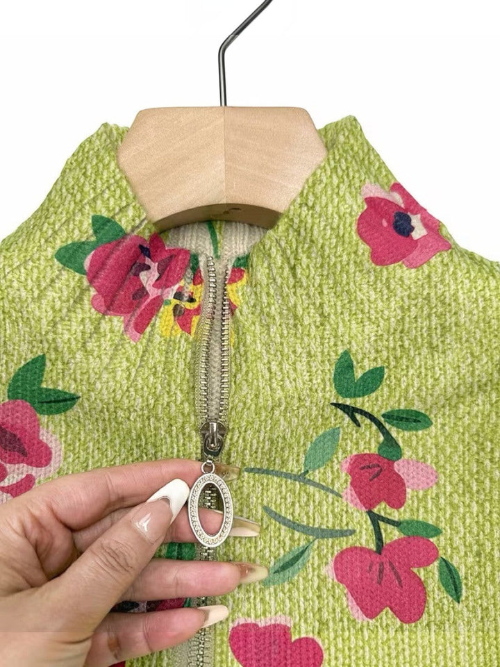 Mercedes | Green Knitted Cardigan with Floral Print | Elina Dublin
