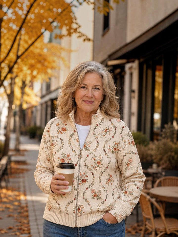 Soledad | Knitted Cardigan with Delicate Floral Vines | Elina Dublin