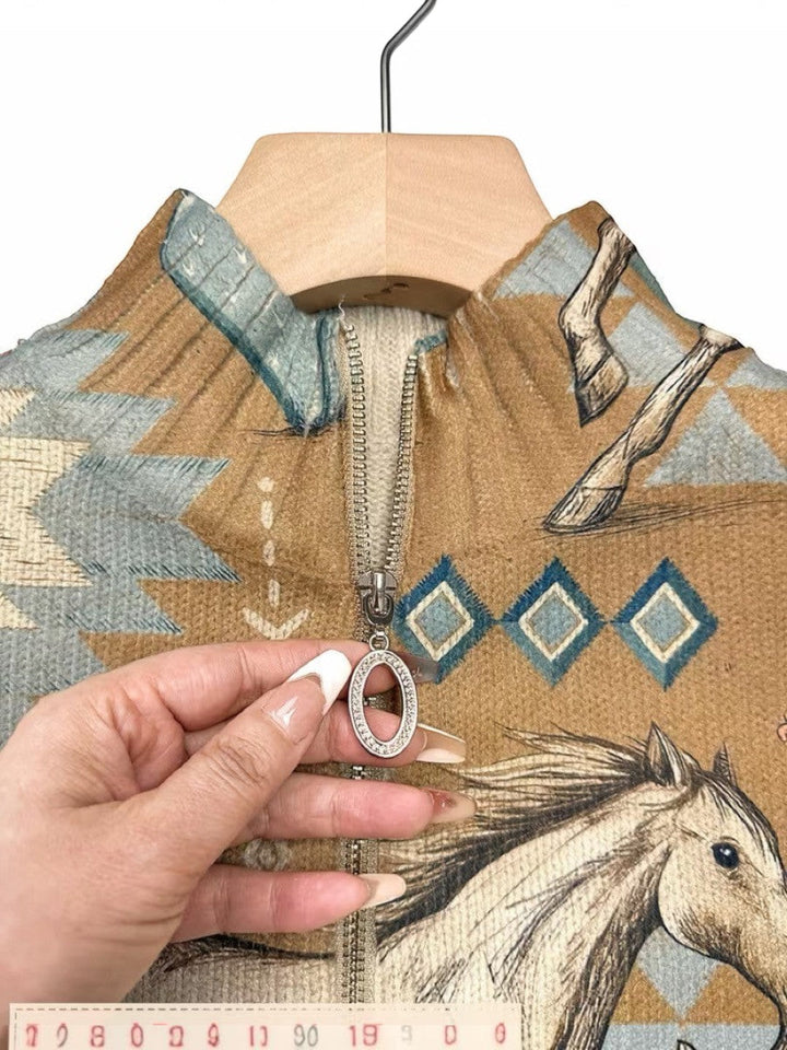 Aurora | Knitted Cardigan with Horse and Cactus Motif | Elina Dublin