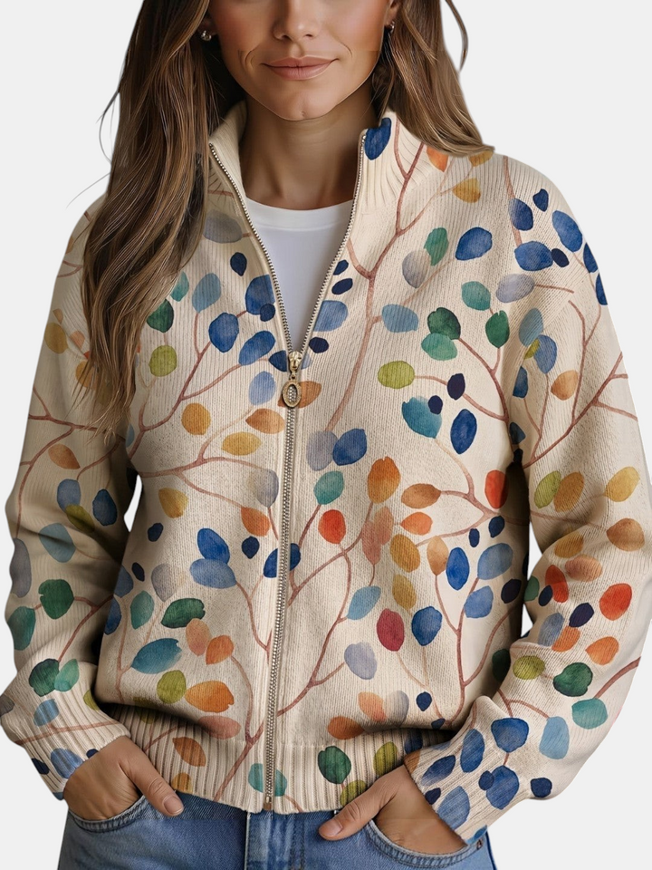 Consuelo | Knitted Cardigan with Multicolour Leaf Pattern | Elina Dublin