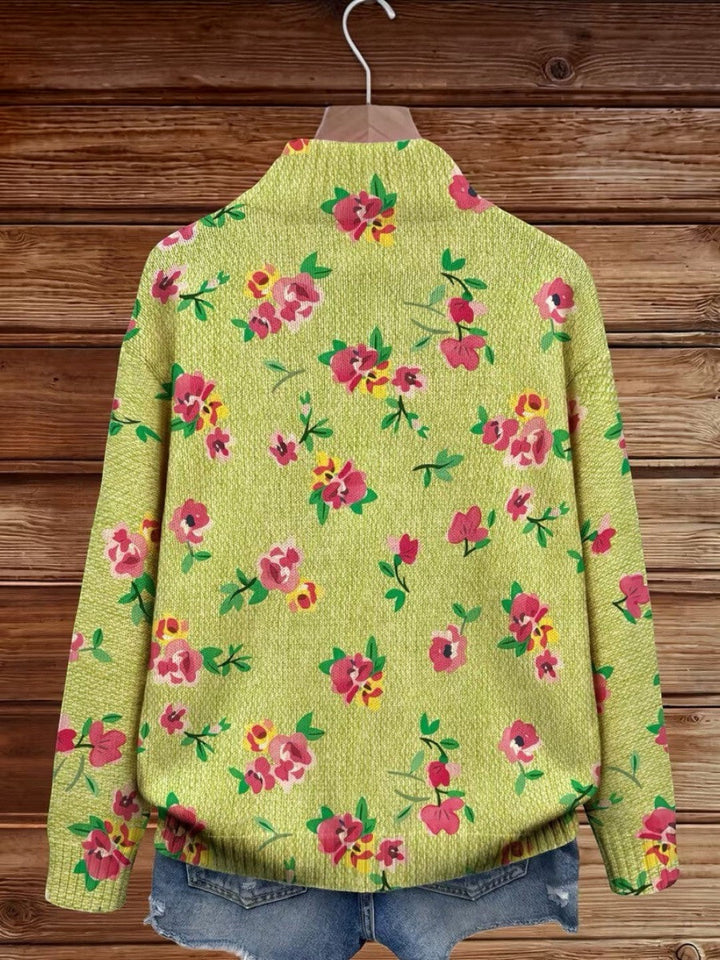 Mercedes | Green Knitted Cardigan with Floral Print | Elina Dublin