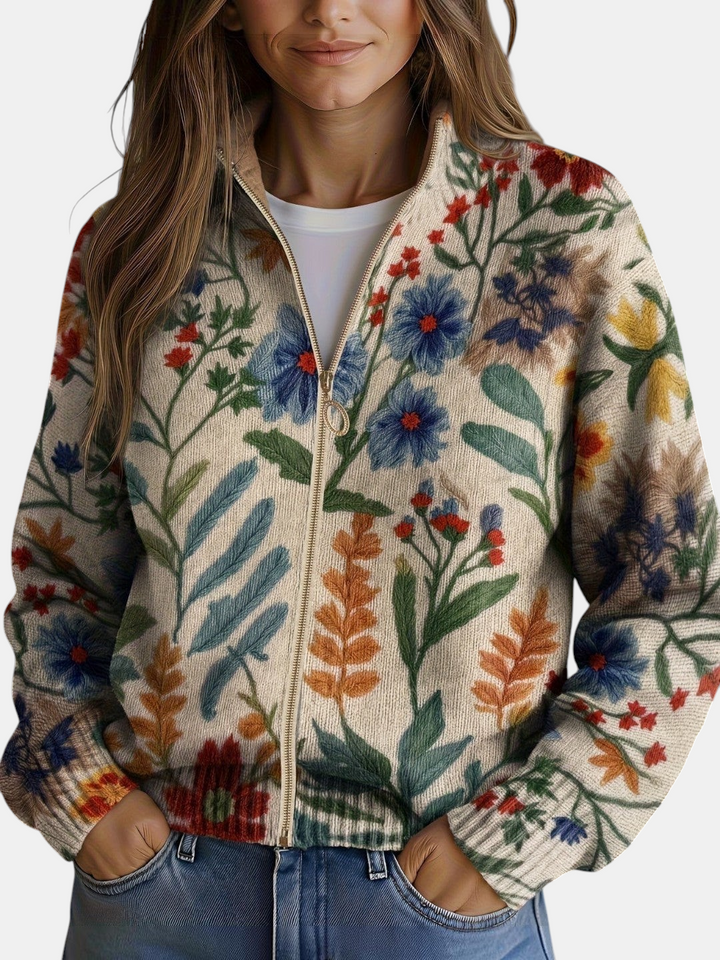 Esperanza | Knitted Cardigan with Botanical Floral Pattern | Elina Dublin