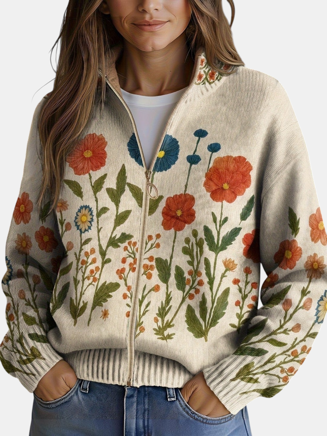 Vanesa | Knitted Cardigan with Wildflower Print | Elina Dublin