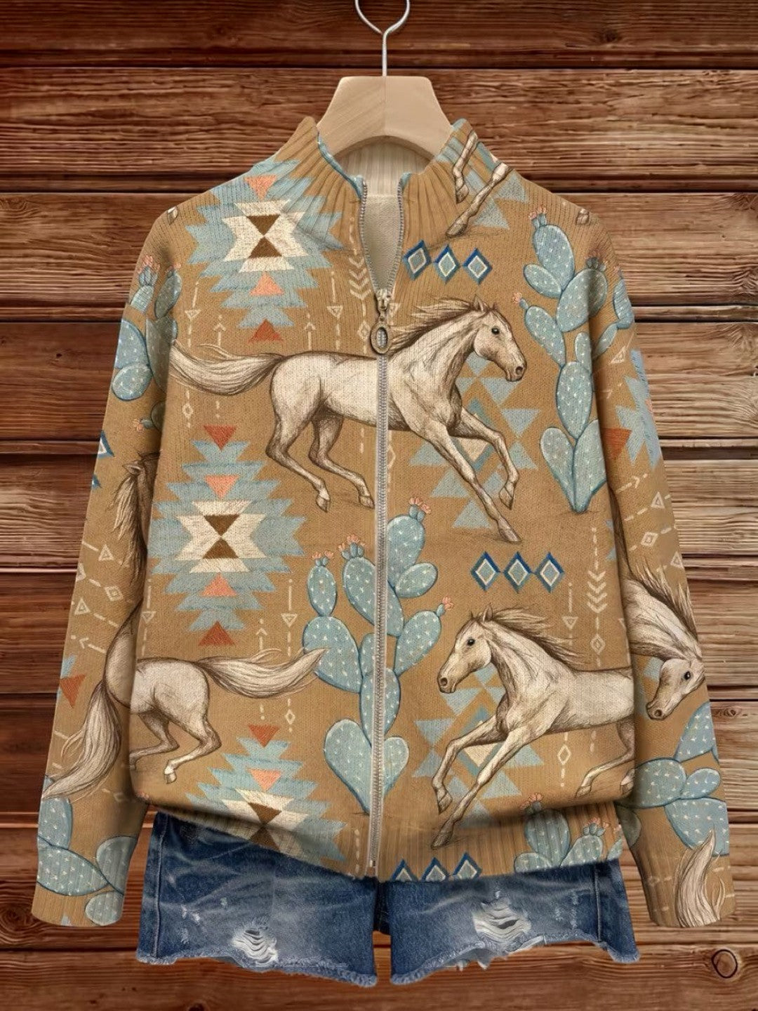 Aurora | Knitted Cardigan with Horse and Cactus Motif | Elina Dublin