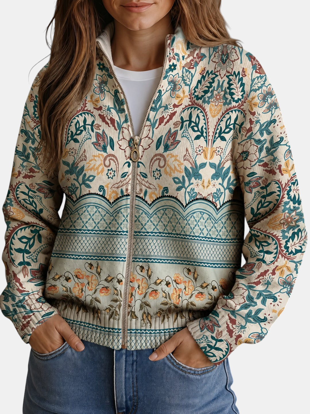 Blanca | Knitted Cardigan with Floral Border | Elina Dublin