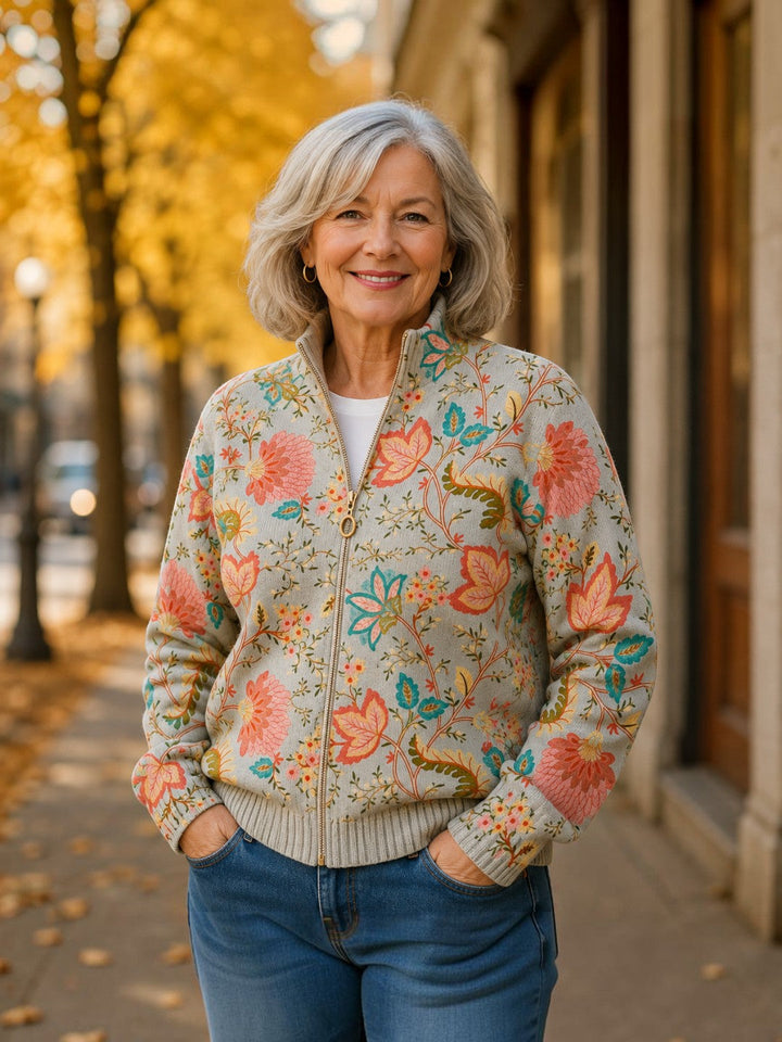 Noelia | Knitted Cardigan with Garden Floral Pattern | Elina Dublin