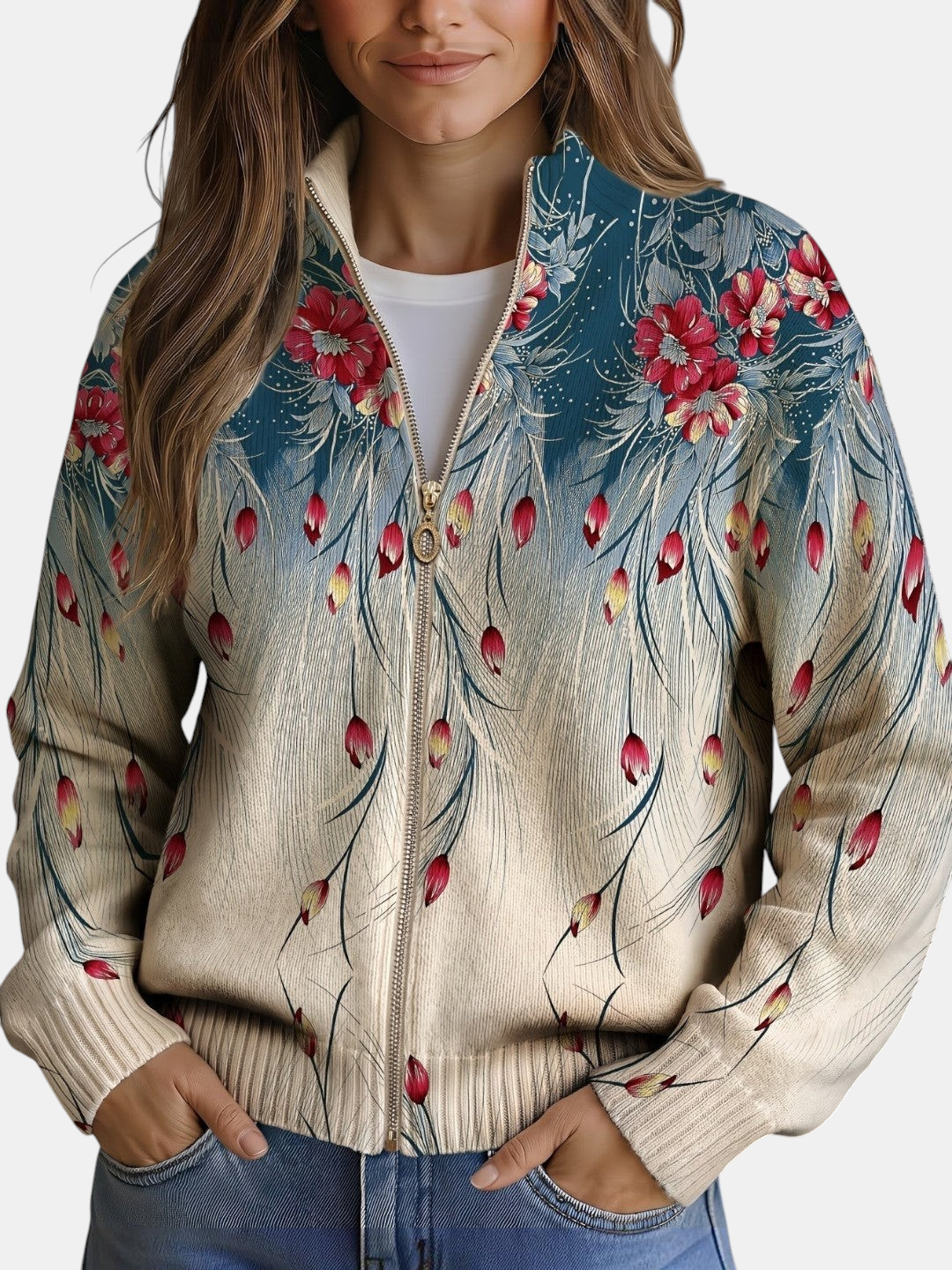 Dolores | Knitted Cardigan with Peacock Feather Motif | Elina Dublin