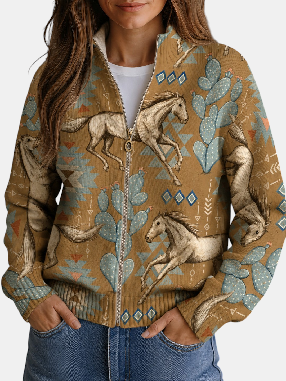 Aurora | Knitted Cardigan with Horse and Cactus Motif | Elina Dublin