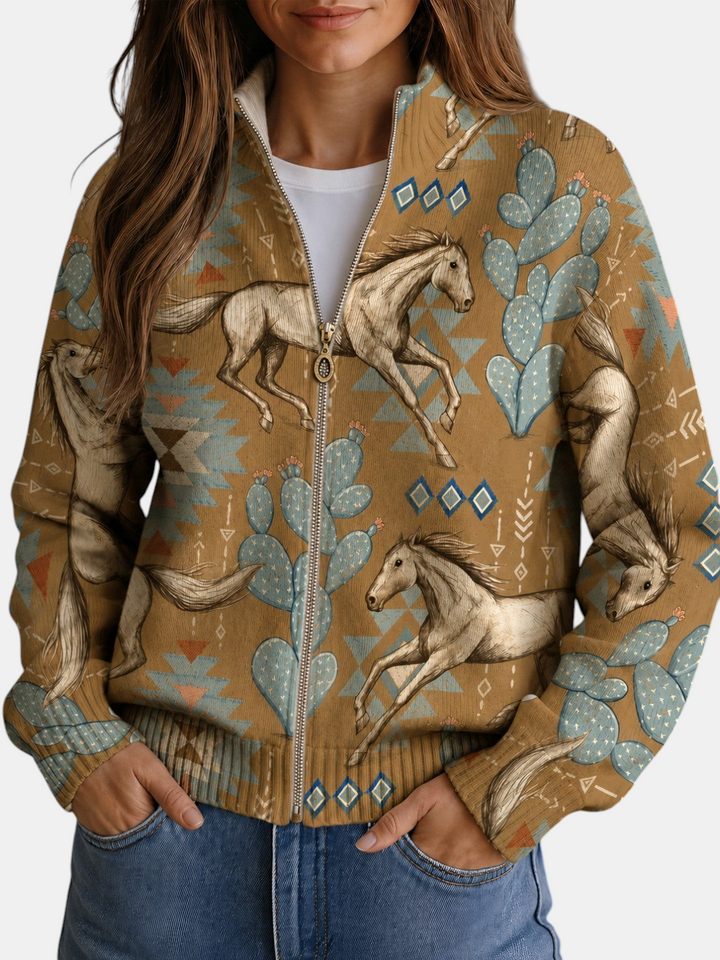 Aurora | Knitted Cardigan with Horse and Cactus Motif | Elina Dublin