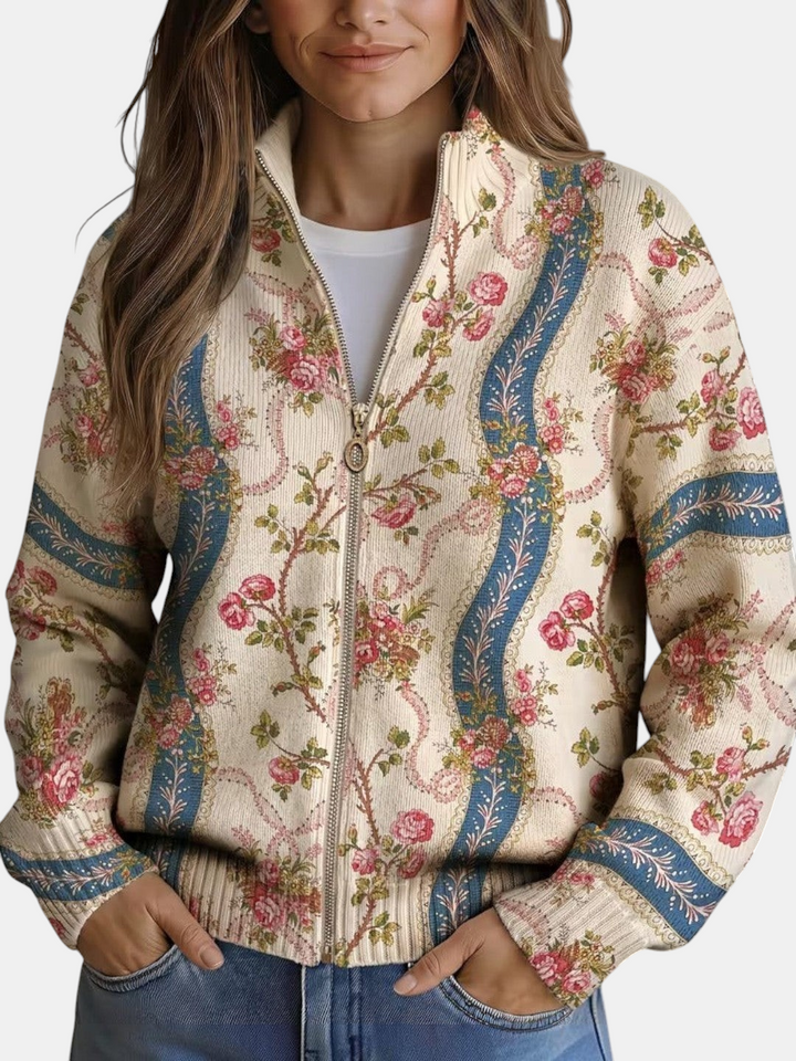Alicia | Knitted Cardigan with Rose Vine Motif | Elina Dublin
