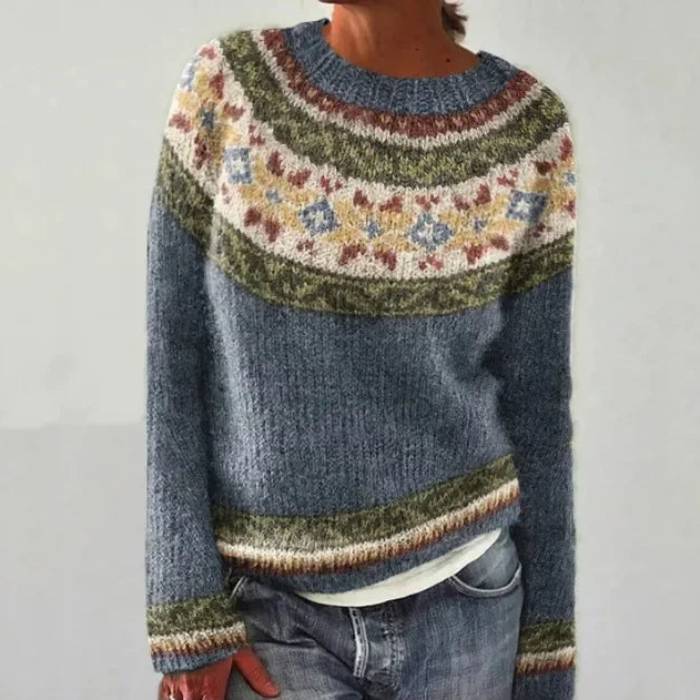 Katri | Blue Retro Jumper with Floral Pattern | Elina Dublin