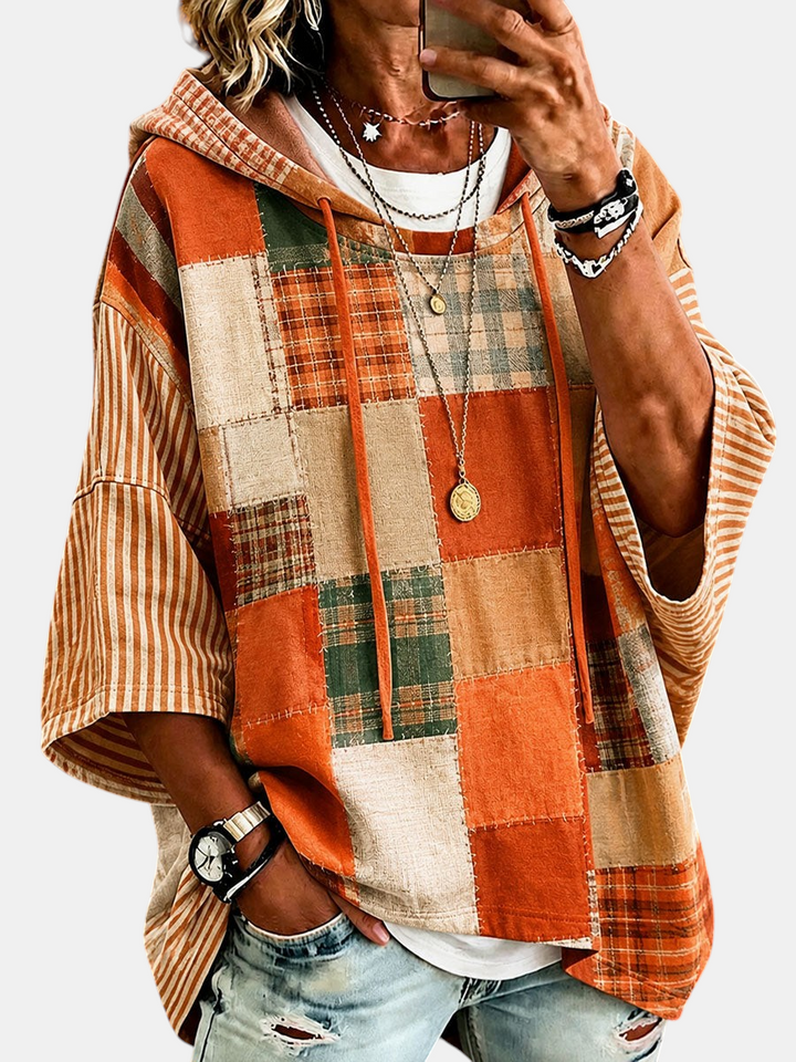 Autumn Patchwork Hoodie with Artistic Pattern | Elina Dublin