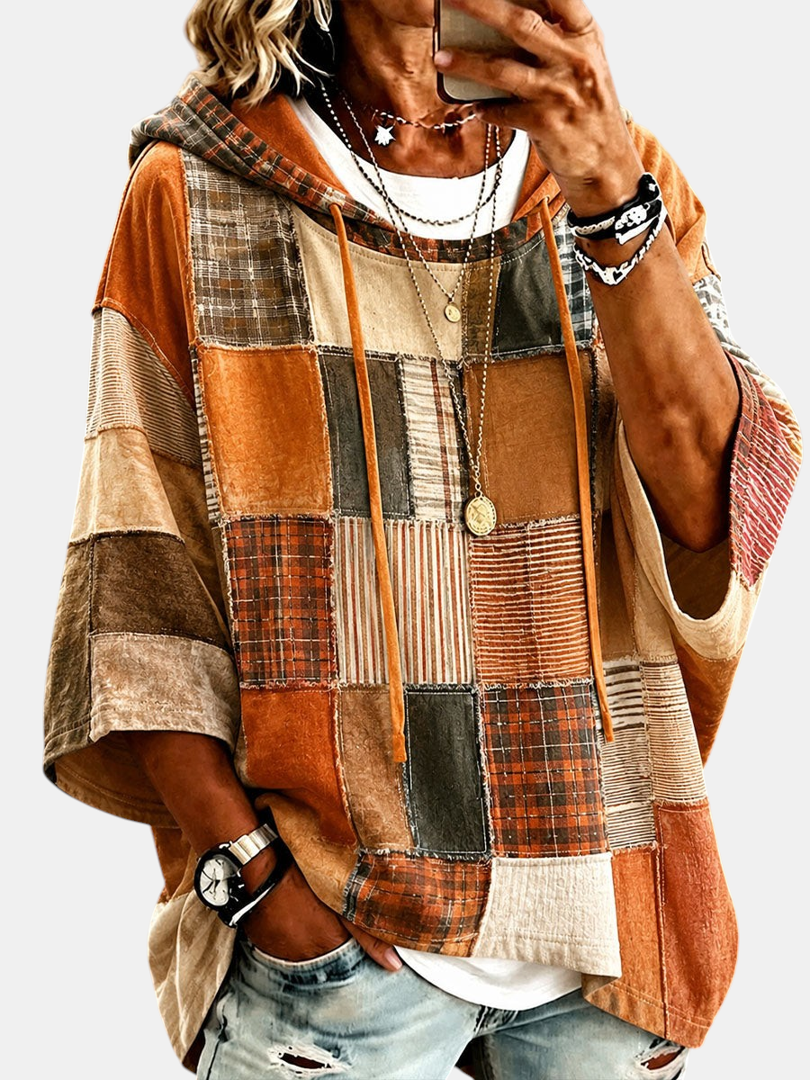 Artistic Patchwork Hoodie in Autumn Tones | Elina Dublin