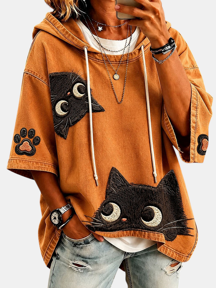 Women's Autumn Cat Print Hoodie | Elina Dublin